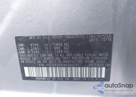 2017 Subaru Impreza 2.0I Premium из США, поврежденный, VIN 4S3GKAB64H3602457